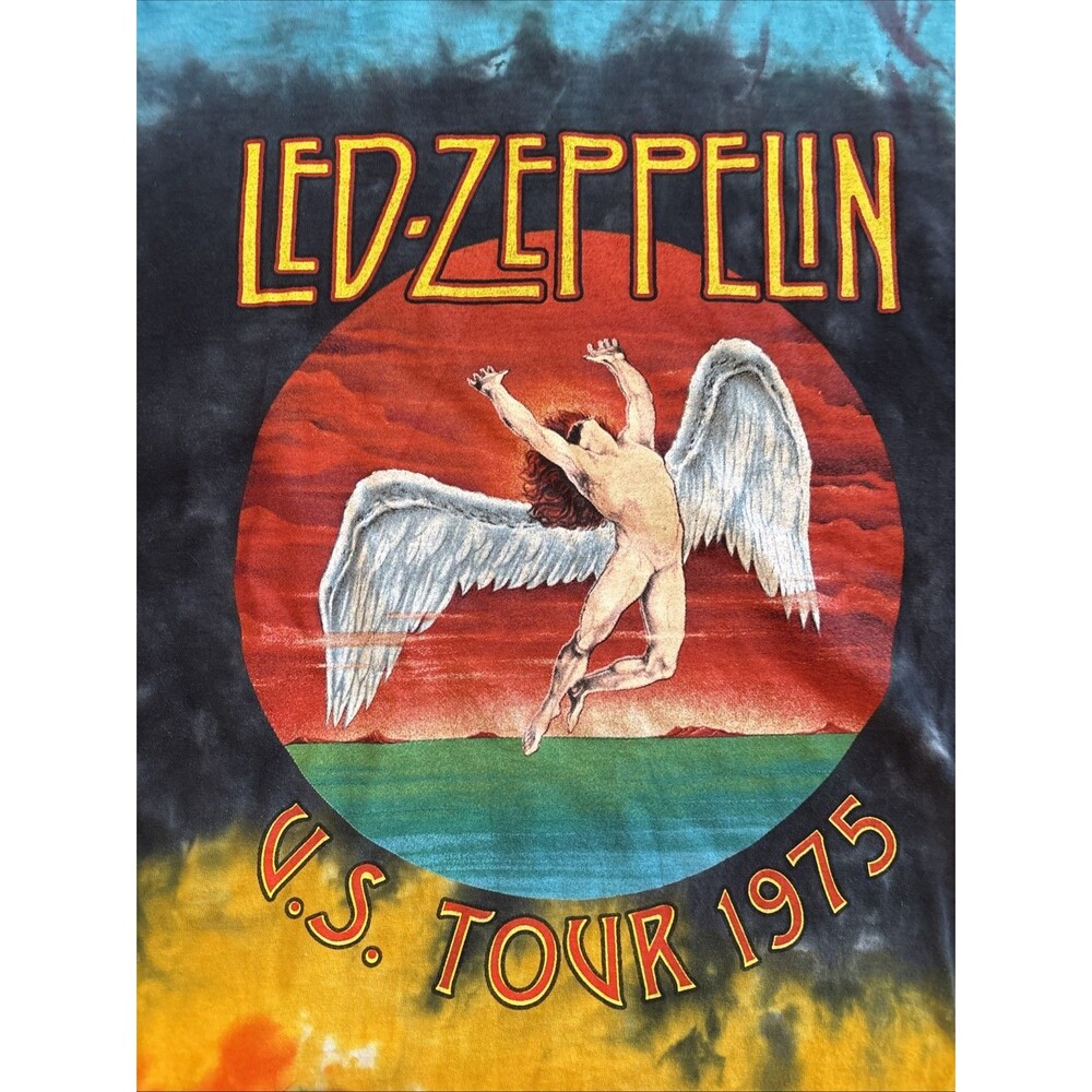 Led Zeppelin Tie Dye T-Shirt US Tour 1975 Graphic Band Tee Rainbow Dye Size L - Picture 2 of 7